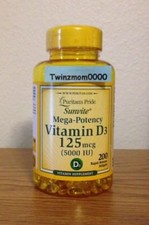 Vitamin D3 5000IU/125mcg 200 Softgels Bones Teeth Immune Support 01/2028