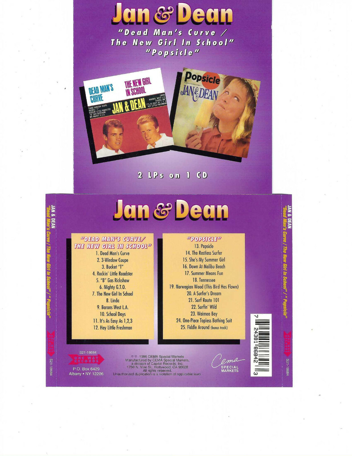 JAN & DEAN DEAD MANS CURVENEW GIRL IN SCHOOL / POPSICLE (CD 1996