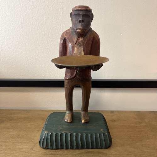 Vintage carved Wooden Monkey holding Tray