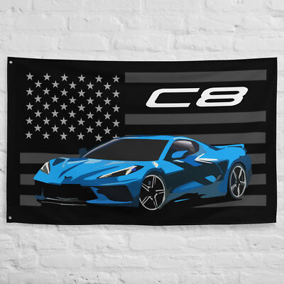 Rapid Blue vette C8 Garage Office Man Cave Banner Flag 34.5'' x 56''