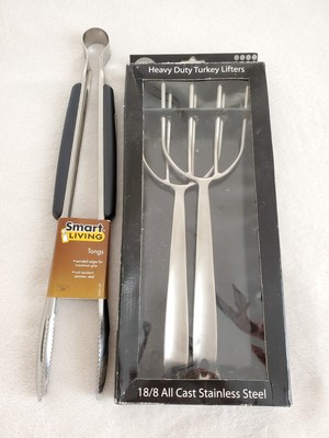Set Of 2 Kitchen Utensils Tongs Turkey Lifters Smart Living