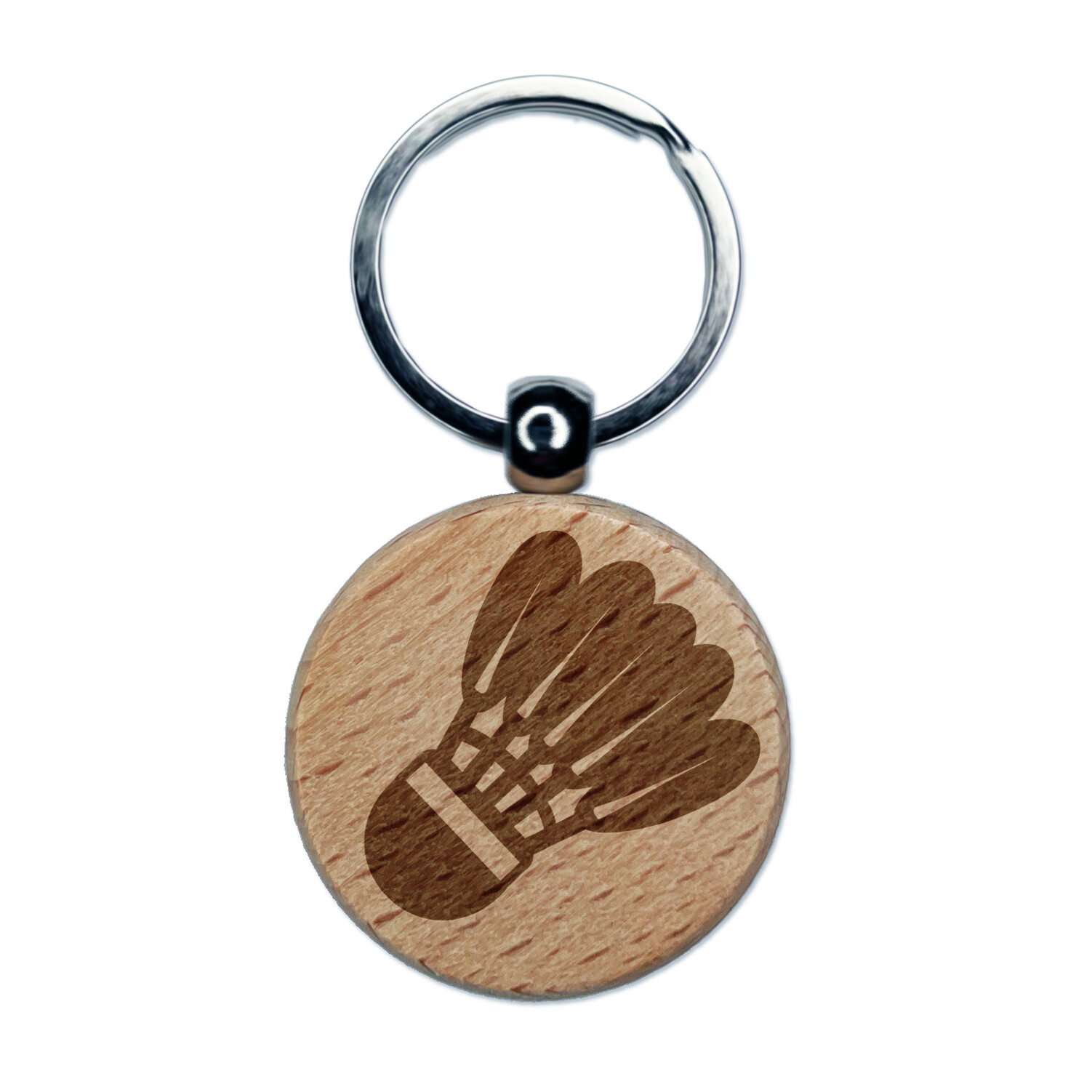 Badminton Shuttlecock Birdy Engraved Wood Round Keychain Tag Charm