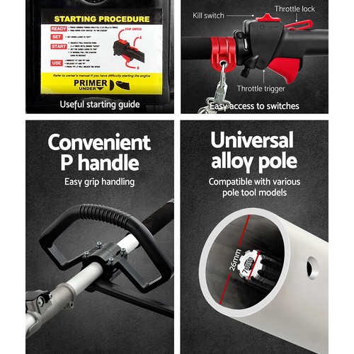 Giantz 65CC Pole Chainsaw Petrol Saw Chain Tree Pruner 12" Long Reach Bonus Gift - Picture 7 of 9