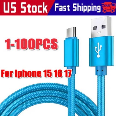 Braided USB to Type-C Fast Charging Data SYNC Charger Cable Cord 3/6/10FT Lot