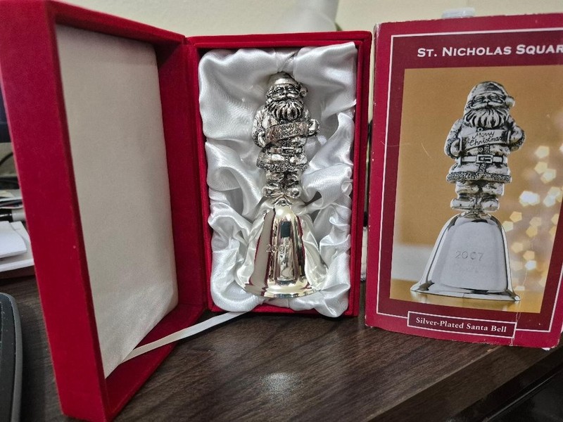 2007 St. Nicholas Square Silver-Plated Santa Bell in Red Velvet box