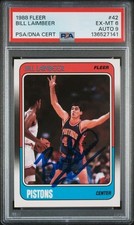 BILL LAIMBEER SIGNED DETROIT PISTONS 1988 FLEER #42 PSA 6 AUTO 9