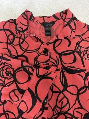 Ali Miles Women Button Shirt Top Size Large Floral Rose Artsy Flowy Abstract