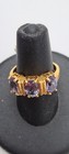 Gold Over .925 Silver Set Ring Necklace Earrings Blue Oval STones SZ 10 — photo 4