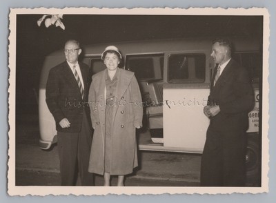 3 People Before VW Bus - Old Photo 1950s
