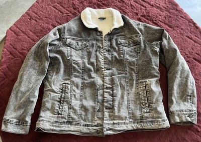 Men's George Gray Denim Trucker Jacket Sherpa Lined Button Down Size X-Large XL