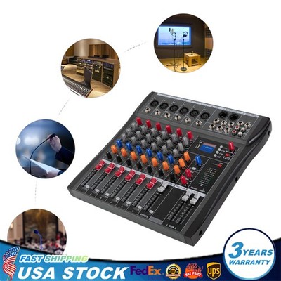 Audio Mixer 6 Channel DJ Soundboard USB Interface Power Bluetooth XLR Console