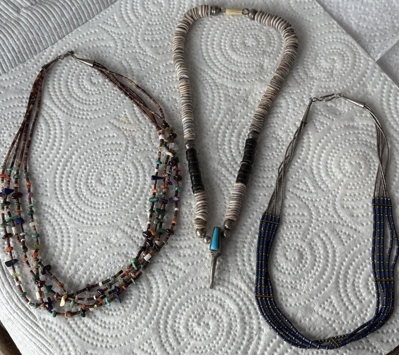 Lot Of Three: Liquid Siver, Heishi Beads, Bear Claw Multi/Single Str Neck Firm P