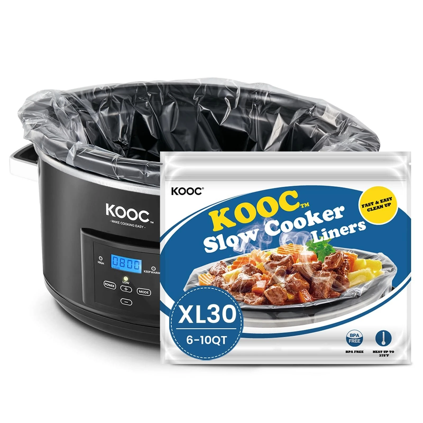 Extra Large Slow Cooker Liners 14"x22" - 30 Count Disposable Cooking Bags, BPA F