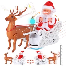 SdeNow Santa Sleigh and Reindeer Toy,Singing Dancing Jingle Bell Rock Santa C...