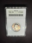 1960 Washington Quarter 25C ANACS MS66 Silver  Philadelphia Toned 💎💎💎