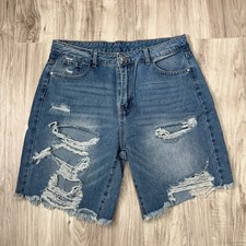 SHEIN Women's Ripped Raw Hem Blue Denim Shorts Size 32