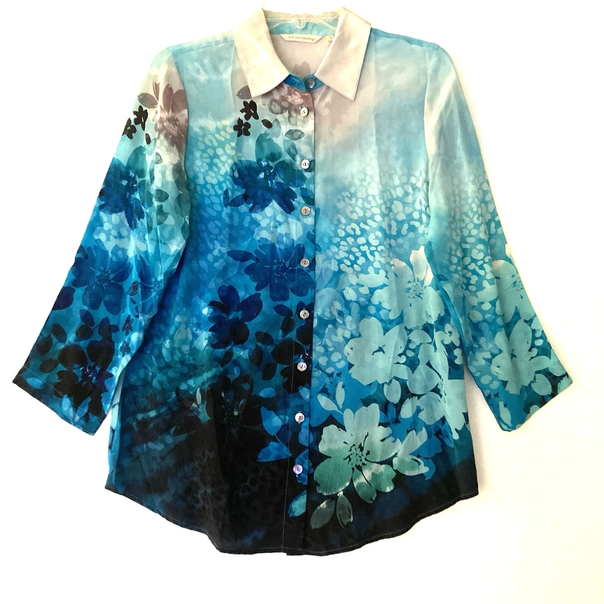Blouse Courte En Soie Minuet Femme Taille 10 - Multicolore Floral Col Carré