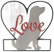 Dog Love Wood Sign Plaque - Red Glitter Words - Dog Shadow on Wood Planks SALE