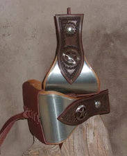 Custom 5" Bell Stirrups Metal Bound Brown Leather Side Shields Star Conchos G&E 