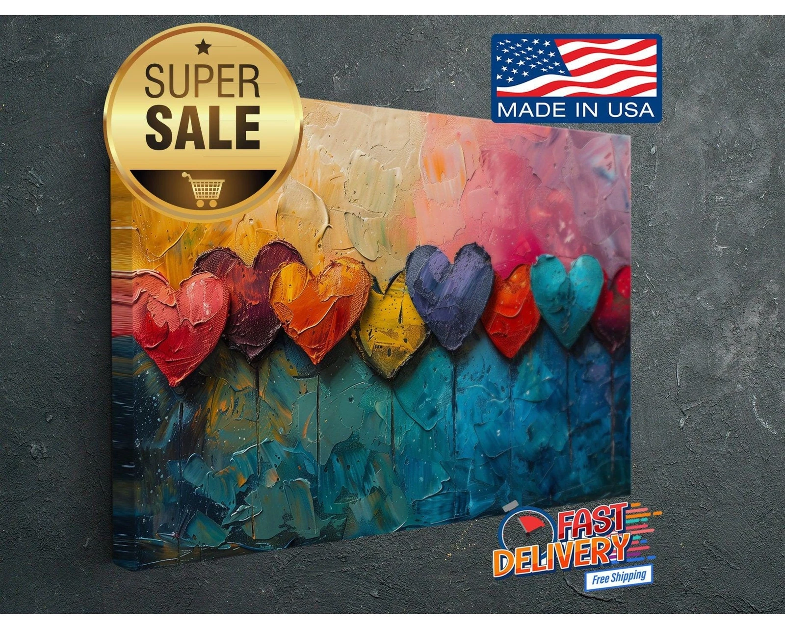 Colorful Hearts Canvas Print, Vibrant Wall Art, Unique Home Decor Accent
Opens in a new window or ta