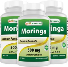 3 Pack Best Naturals Moringa capsules vegetarian 500 mg 180 ct
