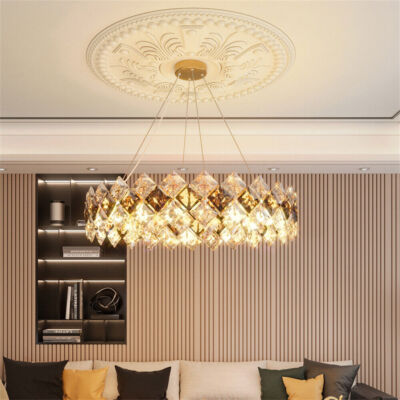 Round Crystal Chandelier Luxury Dimmable Pendant Ceiling Light 3 Color Changing