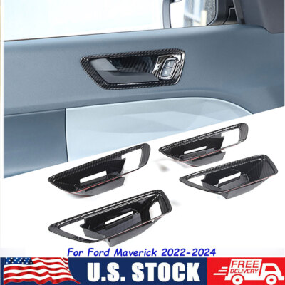 Carbon Fiber Interior Door Handle Bowl Cover Trim For Ford Maverick 2022-2024