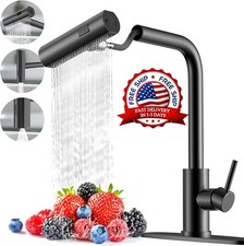 Grifos para fregadero cocina de un solo orificio color negro mate con rociador