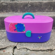 Vintage Caboodles Train Hard Case Makeup 3 Tier w/ Mirror Teal/Purple 2650