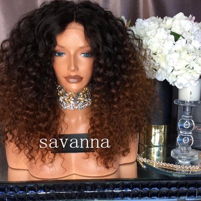 Brazilian Human Hair Full Lace Wig Ombre Kinky Curly Glueless Lace Front Wigs 