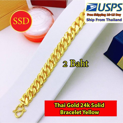 C5 Thai Gold 24k Solid Yellow Chain Pendant Bracelet 6.5,7,7.5 inches 2 Baht - Picture 2 of 3