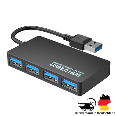 USB 3.0 Hub Verteiler 4 Port Super Speed Datenadapter für PC Laptop Notebook
