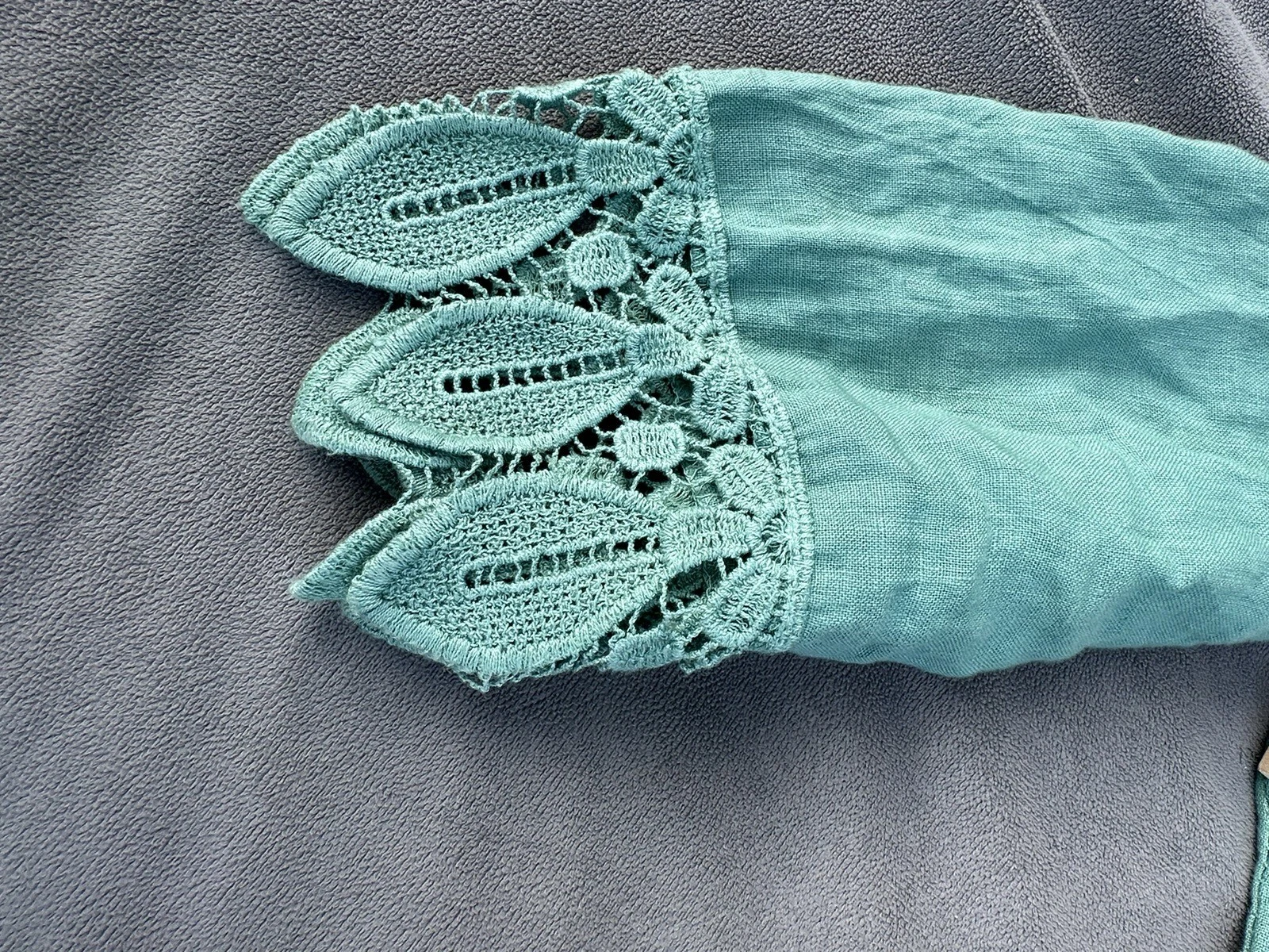 VALENTINO Abito Valentina Naldi blu verde acqua lino scoop collo manica dettagliata taglia L