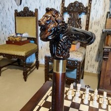 Lion handle wooden walking stick carved for men women walking cane animal best A