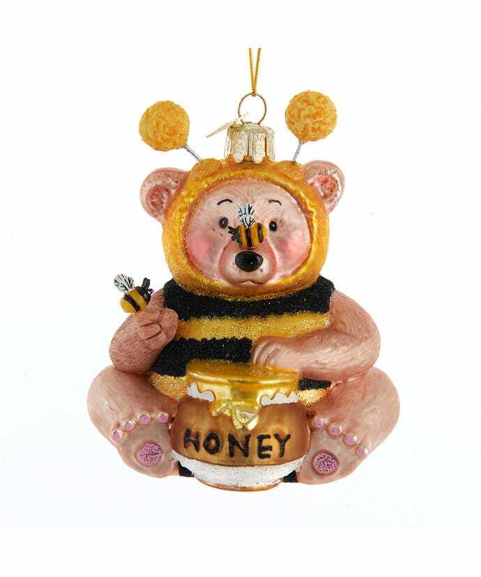 Honey Bear and Bumble Bee Glass Ornament  Noble Gems  New In box