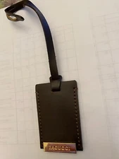 Authentic IACUCCI Handbag Hang Tag Chocolate Leather Gold Tone Metal New