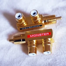 2 Gold Plated AV Audio Splitter Plug RCA Adapter 1 Male to 2 Female F connector
