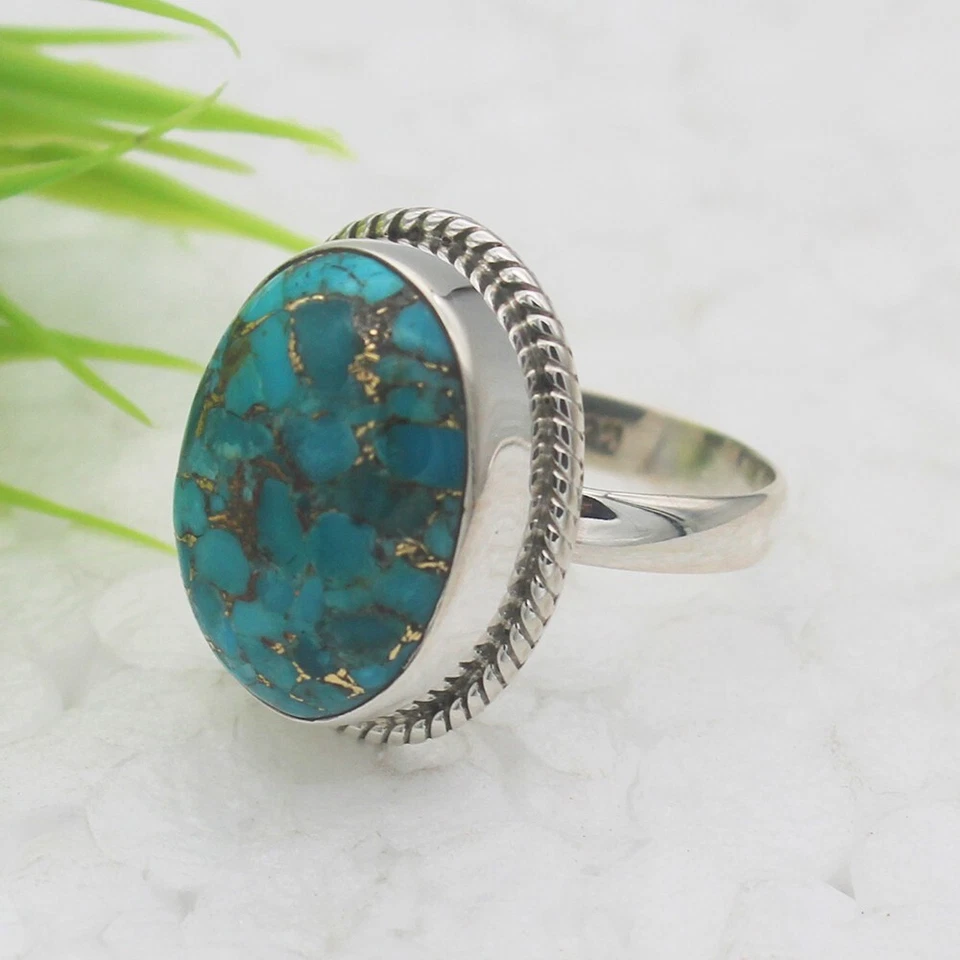 Silber Türkis Ring 925 Sterling Edelstein Handmade Schmuck Geschenk für Damen - Bild 3 von 4