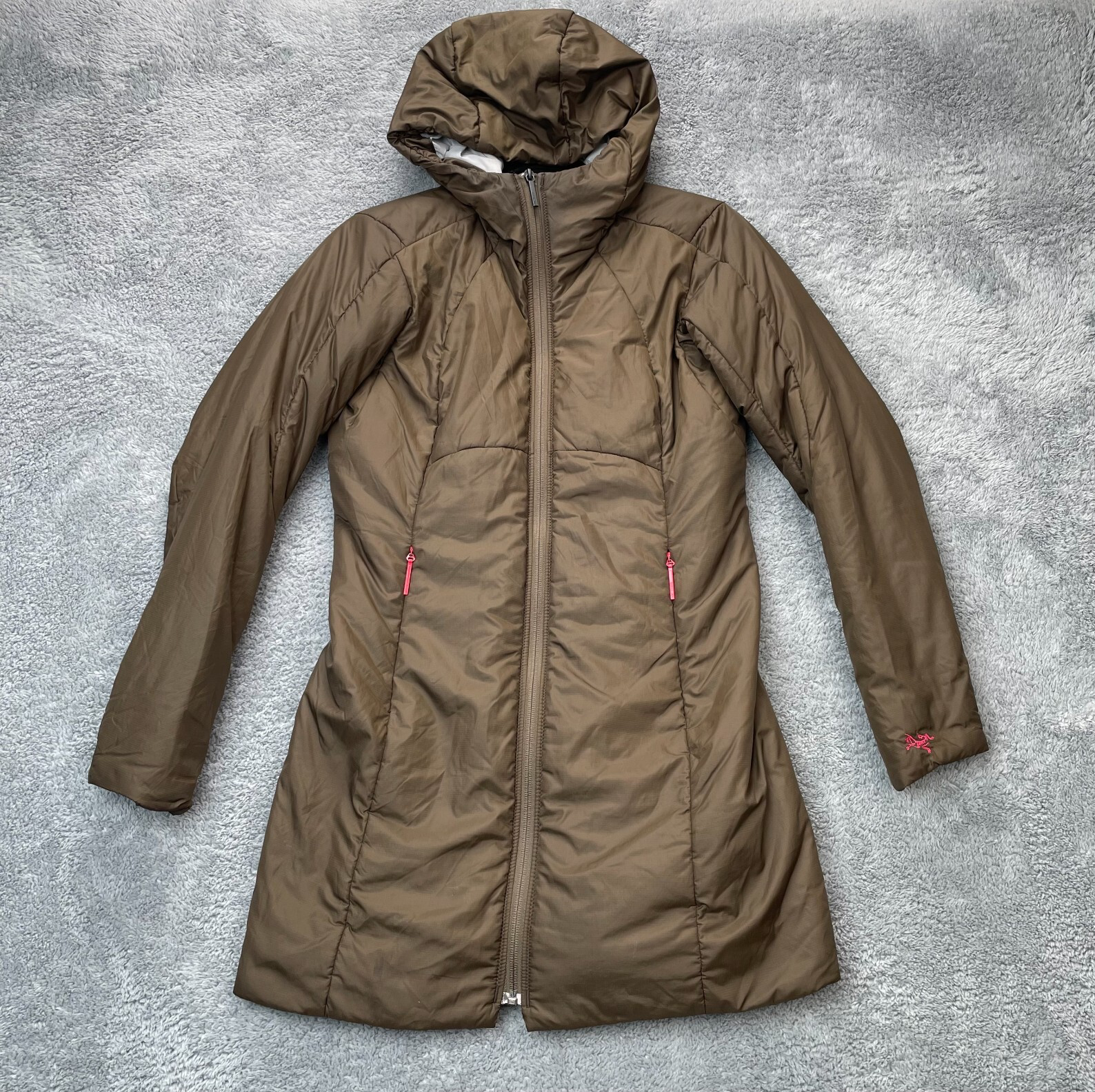 ARC'TERYX Arcteryx Cappotto Donna Extra Small Marrone Nylon Puffer Jacket Foderato con Cappuccio Escursionismo