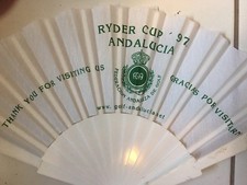 Vintage White Antique Hand Fan--RYDER CUP 1997--VALDERAMA SPAIN--PROMO HAND FAN