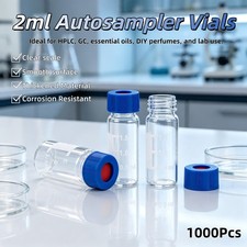 1000pcs Lab 2ml Autosampler Vials Caps Clear Glass Bottle 9-425 Screw Thread Top