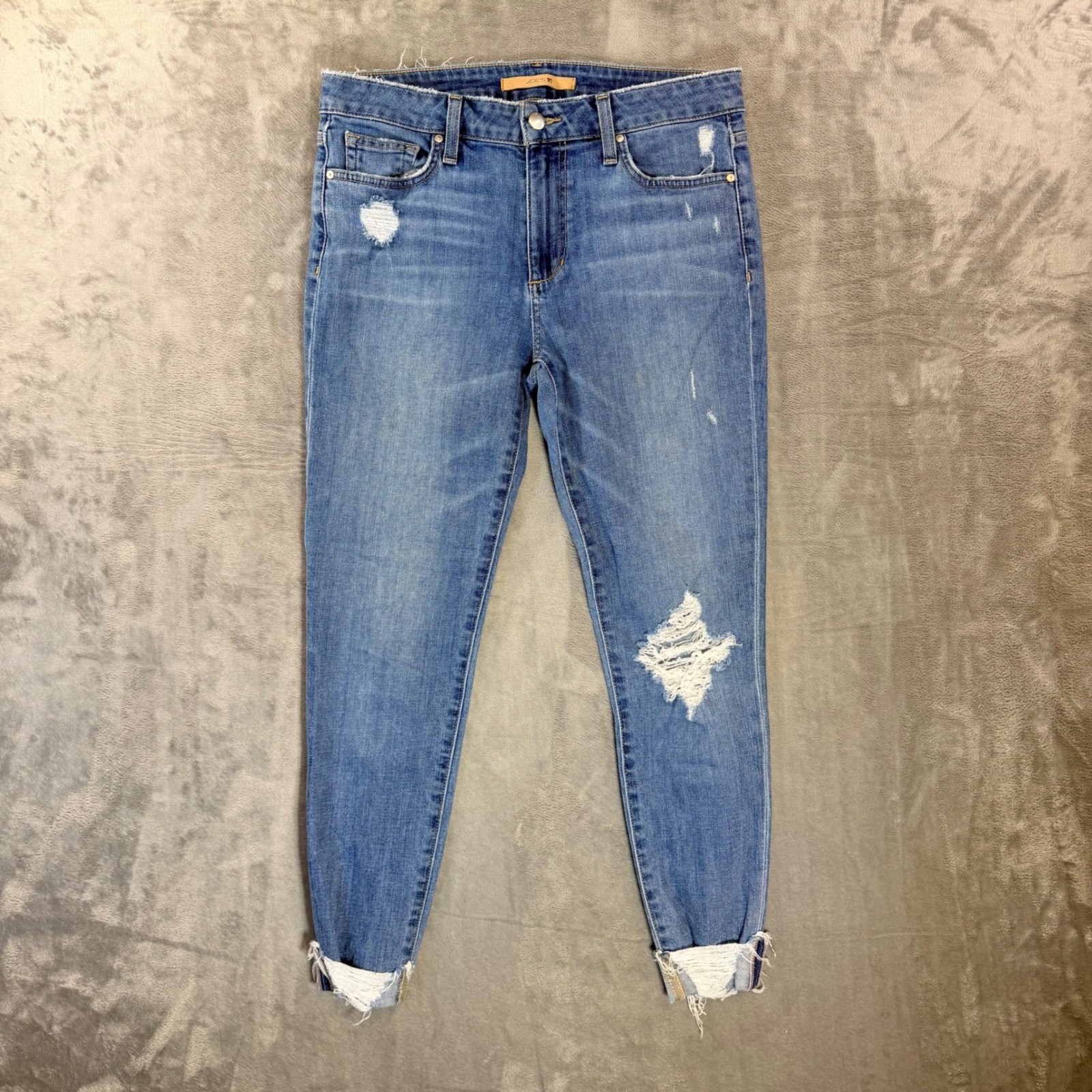 Joes Jeans Cropped Skinny Jeans Women's Size 28 Blue Distressed Cuffed Denim-image