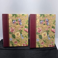 Set of 2 Vintage Floral Fabric Photo Album Binders Burgundy Spine Botanical Tan