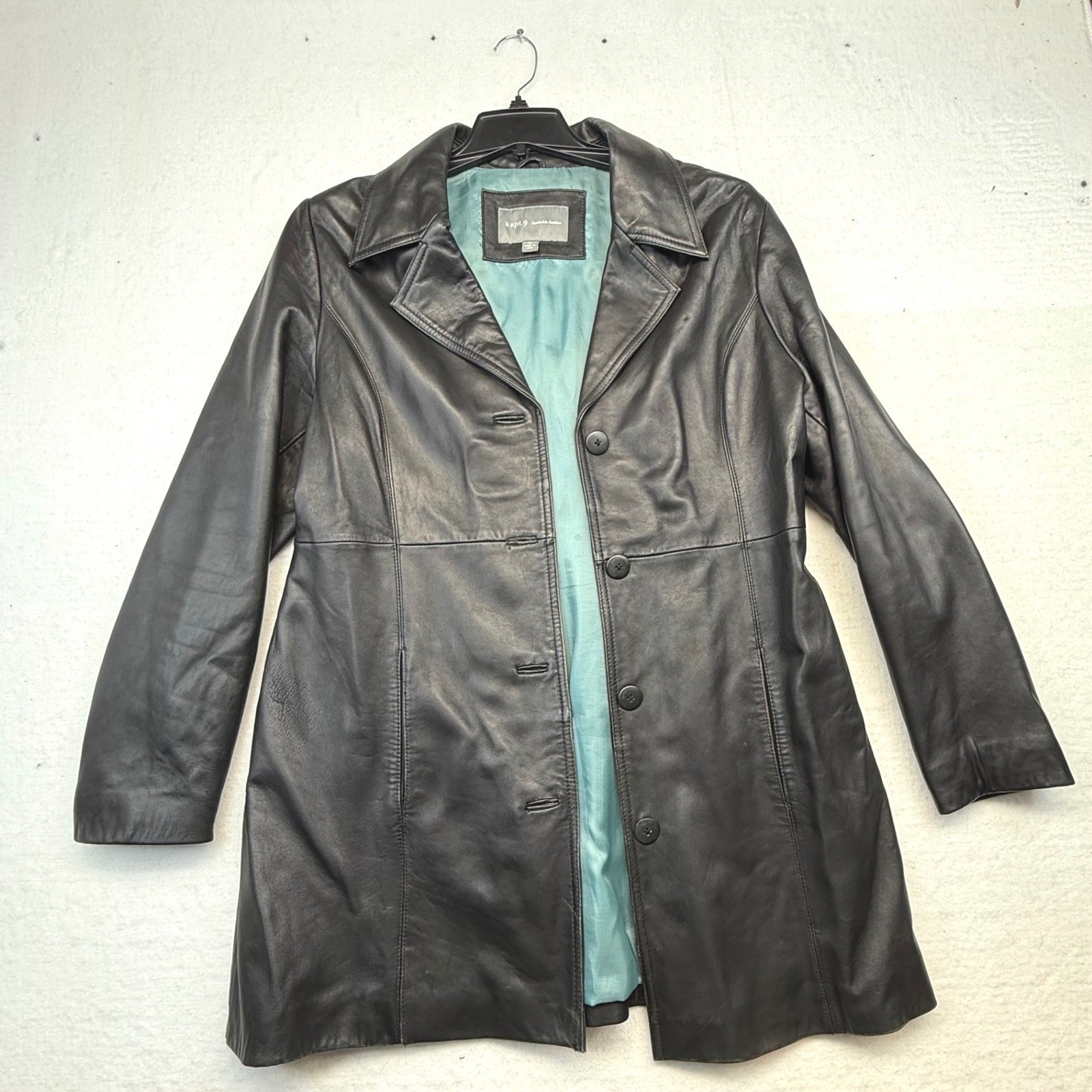 Apt 9 Womens XL Lambskin Leather Jacket Black Button Front Coat super soft.