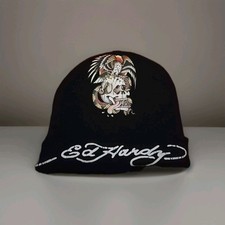Rare Ed Hardy Black Hat Beanie Y2K Tattoo Sku...