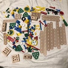 Huge BRIO lot vitnage Construction Set Wood Plastic Toys Tools Stem parts C