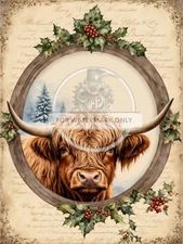 Highland Cow Christmas | A4 Rice Paper | Paper for Decoupage | Decoupage Central