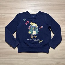 RALPH LAUREN POLO Polo bear fleece crewneck sweatshirt, Navy, Kids M 8-10