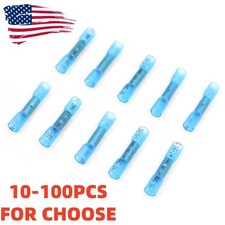100Pcs Blue Heat Shrink Butt Wire Connector Crimp AWG 16-14 Gauge Terminals US