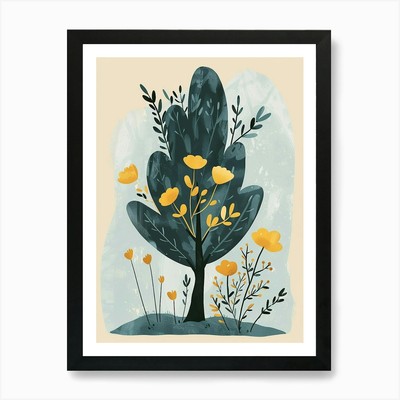 Cypress Tree Flat Illustration 3 Ar Framed Wall Art Poster Canvas Print Picture